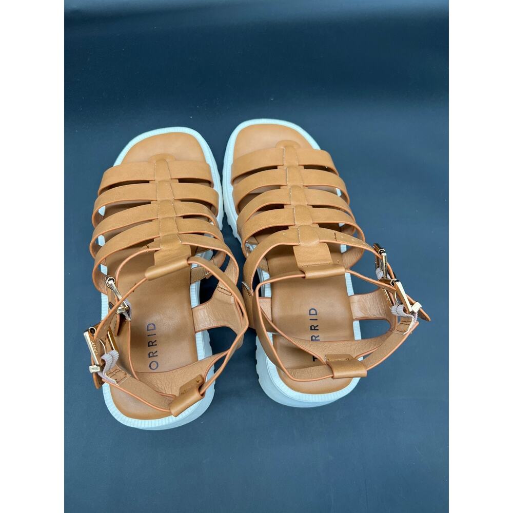 Torrid Gladiator TAN Chunky Faux Leather Platform Sandals Womens Sz 7.5WW - Picture 4 of 6